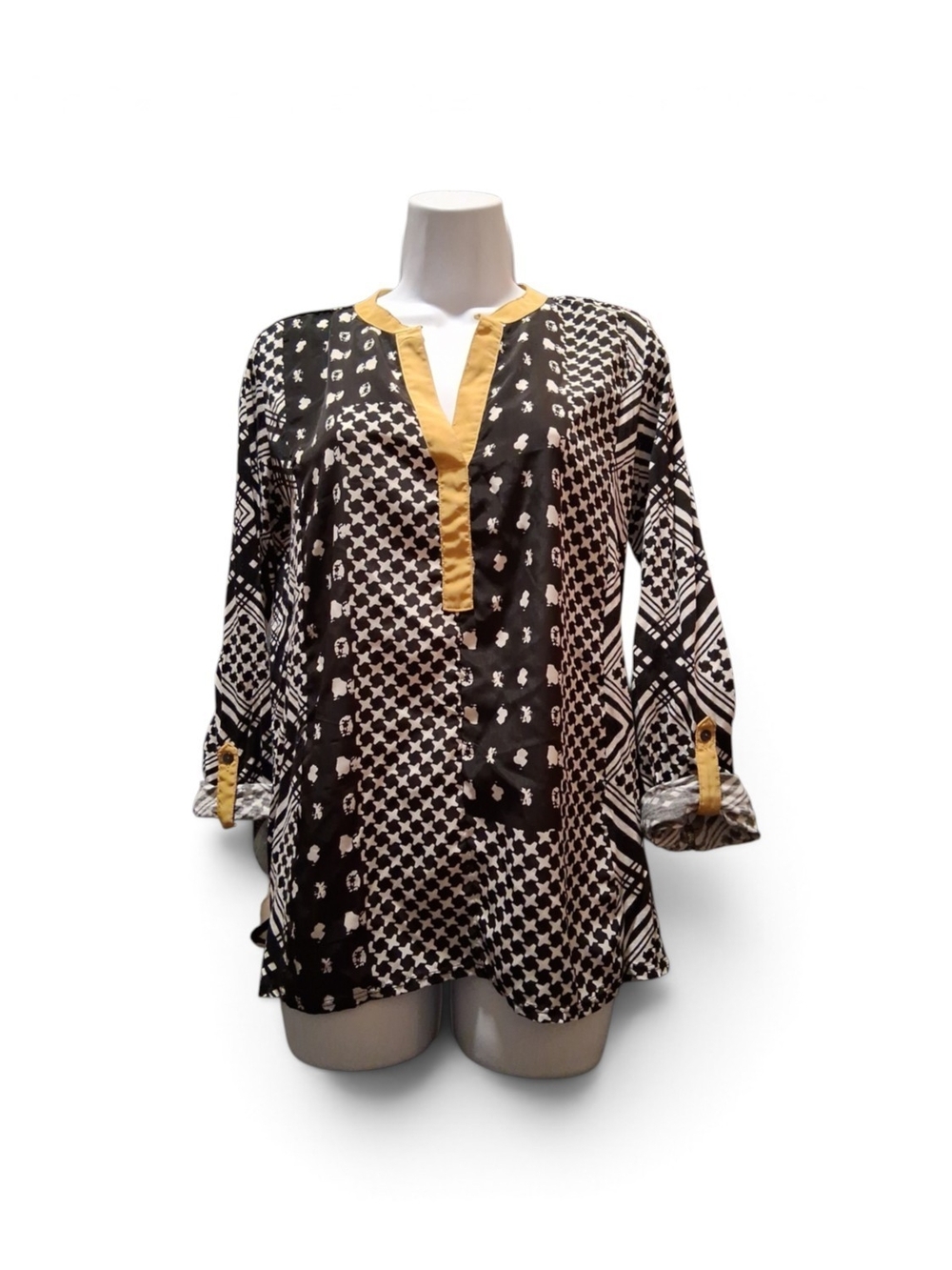 Black & Mustard Patterned Women's Tunic Top